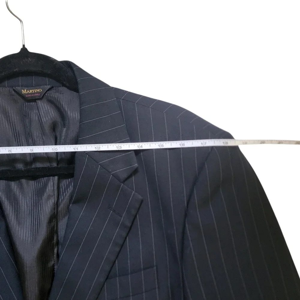 Martino Uomo Moda Black/navy Pinstripe 2 Pc Suit Blazer Pants Men's 34x32